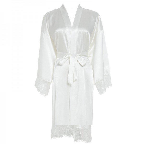 White Solid Lace robe Plain robe Bridesmaid silk satin robe Bride  bridal robe Wedding robes 